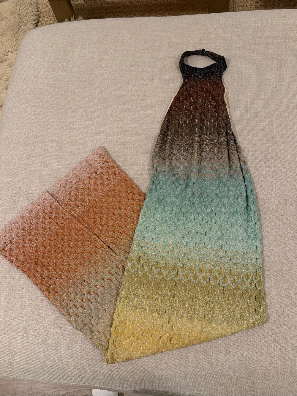 Missoni Ombre Metallic Gradient Knit Halter Dress in Brown, Mint, Yellow, Peach - Picture 2 of 5
